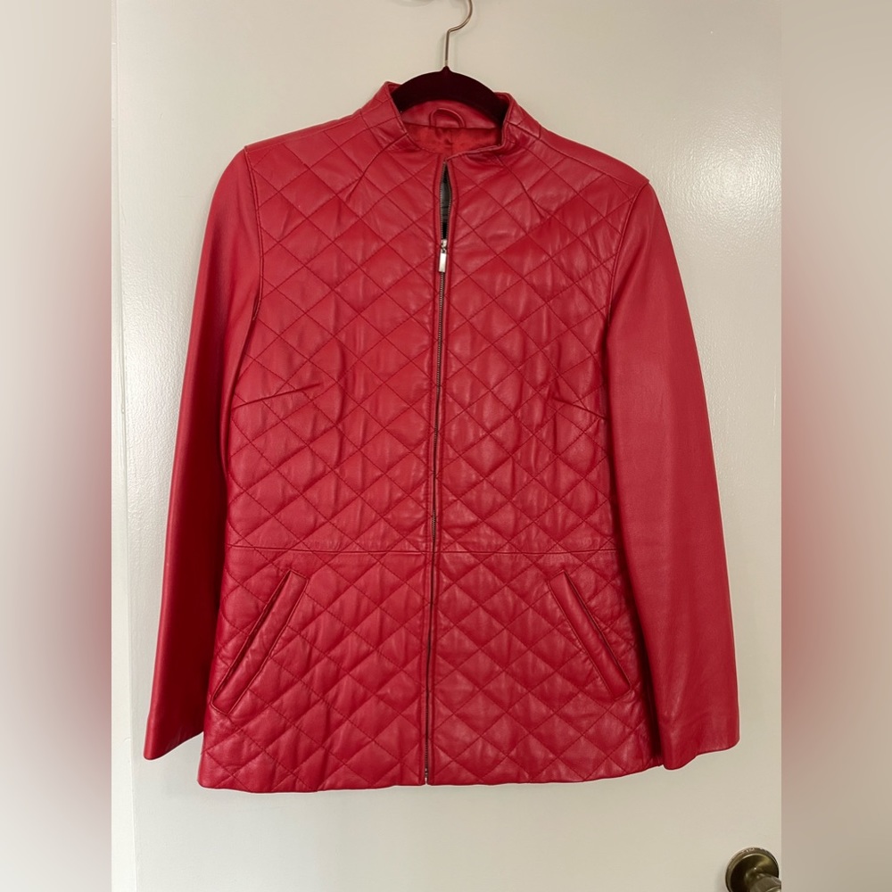 Pamela McCoy Red Leather Quilted Jacket | Women’s Size US XS